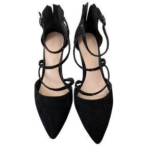 Kelly & Katie Malana Pump Black Fake Felt Heels Adjustable Strap Size 7.5